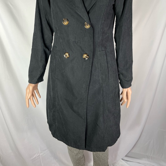 SHEIN Suede Double-Breasted Lightweight Long Coat, Black | S - Picture 6 of 16